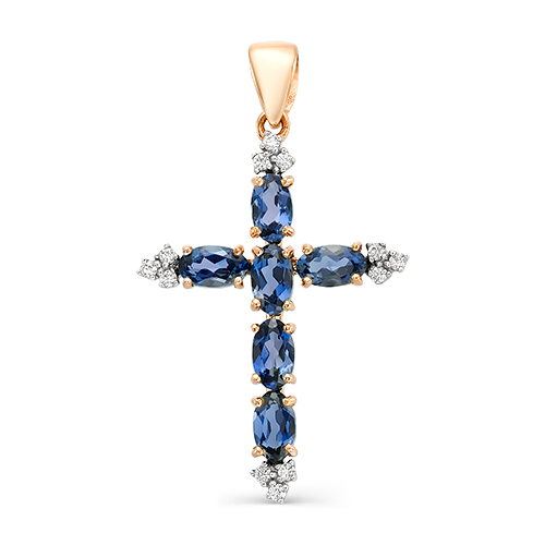 Декоративный крестик из красного золота с корундами и фианитами